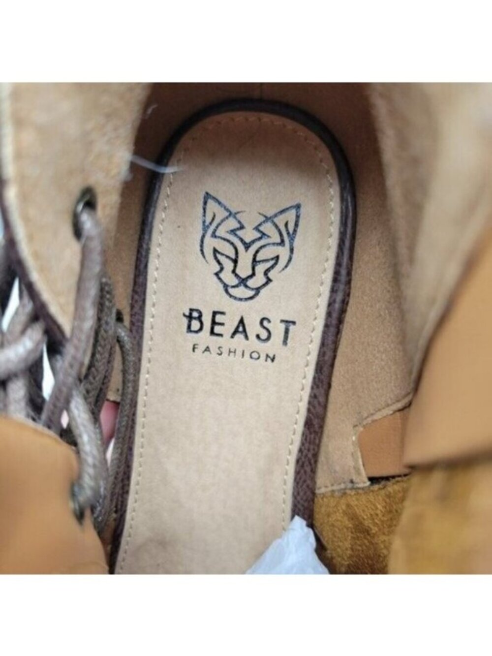 Beast Fashion | Denver Side Laced Mesh Boots Booties Brown - Picture 12 of 13